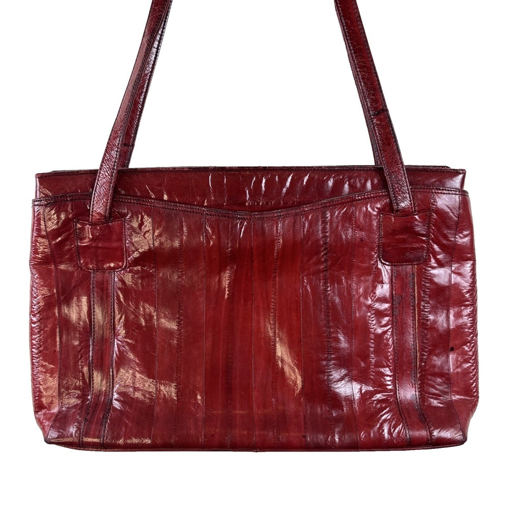 VTG EEL SKIN Shoulder Bag Purse Genuine BURGUNDY Career Office Evening Brunch